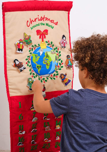 Pockets of Learning Christmas Around the World Advent Calendar - Interactive Holiday Countdown with 25 Stuffed Ornaments | Fabric Wall Hanging Décor