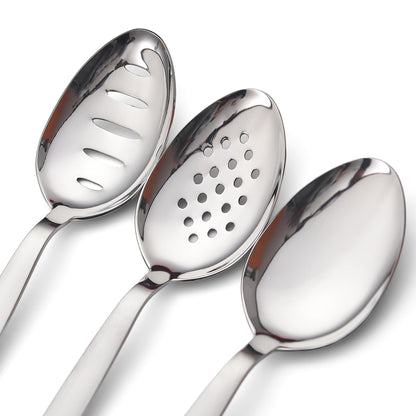 BNAZIND 3-PCS Kunz Spoon | 9 Inch 18/10 Stainless Steel Serving Spoons Set Include Serving Spoon, Slotted and Perforated Spoons (Medium 9 Inch, 3 Pack All Kunz)