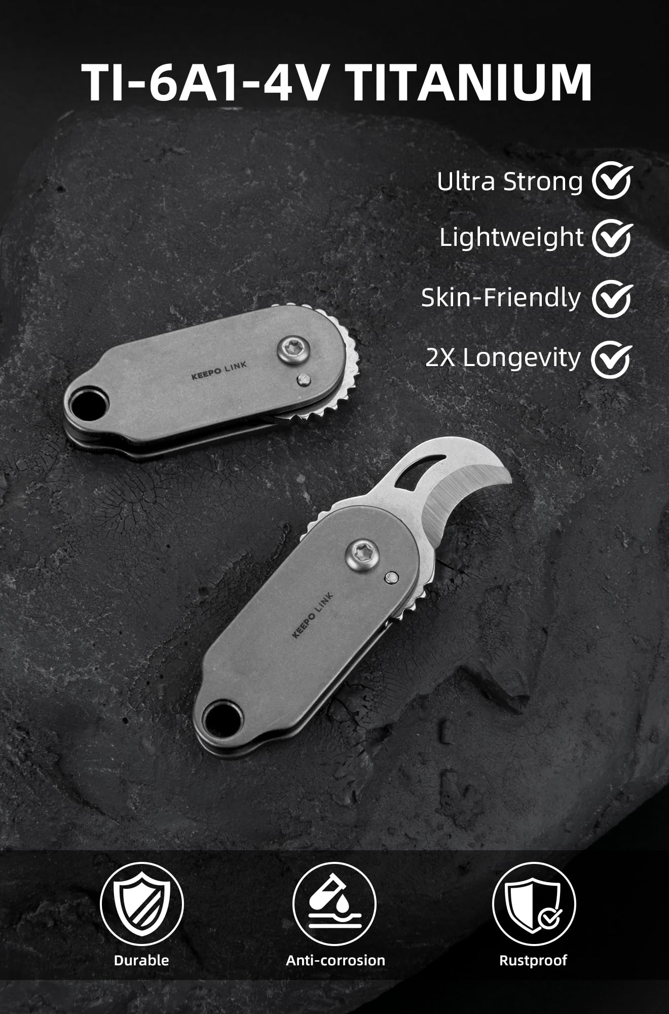 KEEPO LINK Mini Titanium Pocket Knife for Everyday Use – Razor-Sharp Versatile Blade, Small Folding Knife as an EDC Tool for Men (Gunmetal Grey)