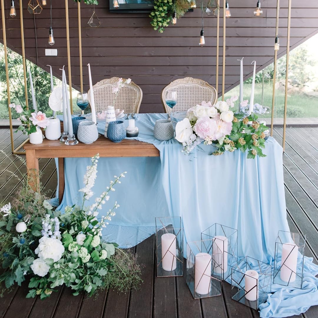 Chiffon Table Runner 27x120 Inches, Baby Blue Sheer Fabric Long Table Runners for Wedding Party Decorations