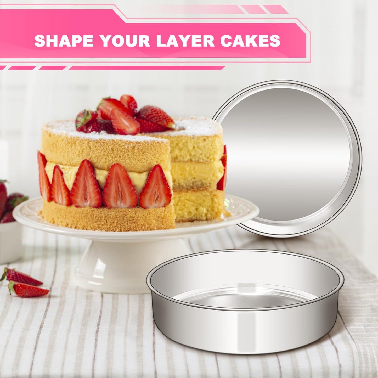 EWFEN 8 Inch Cake Pan Set of 2, Stainless Steel Round Layer Cake Baking Pans Tins, Non-Toxic & Healthy, Leak-proof & Easy Clean & Dishwasher Safe
