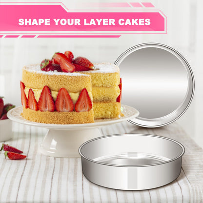 EWFEN 8 Inch Cake Pan Set of 2, Stainless Steel Round Layer Cake Baking Pans Tins, Non-Toxic & Healthy, Leak-proof & Easy Clean & Dishwasher Safe