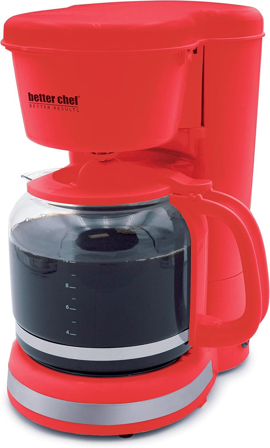 Better Chef Basic Coffee Maker, 12-Cup with Pause-N-Serve, Brushed Metal Trim (Red)