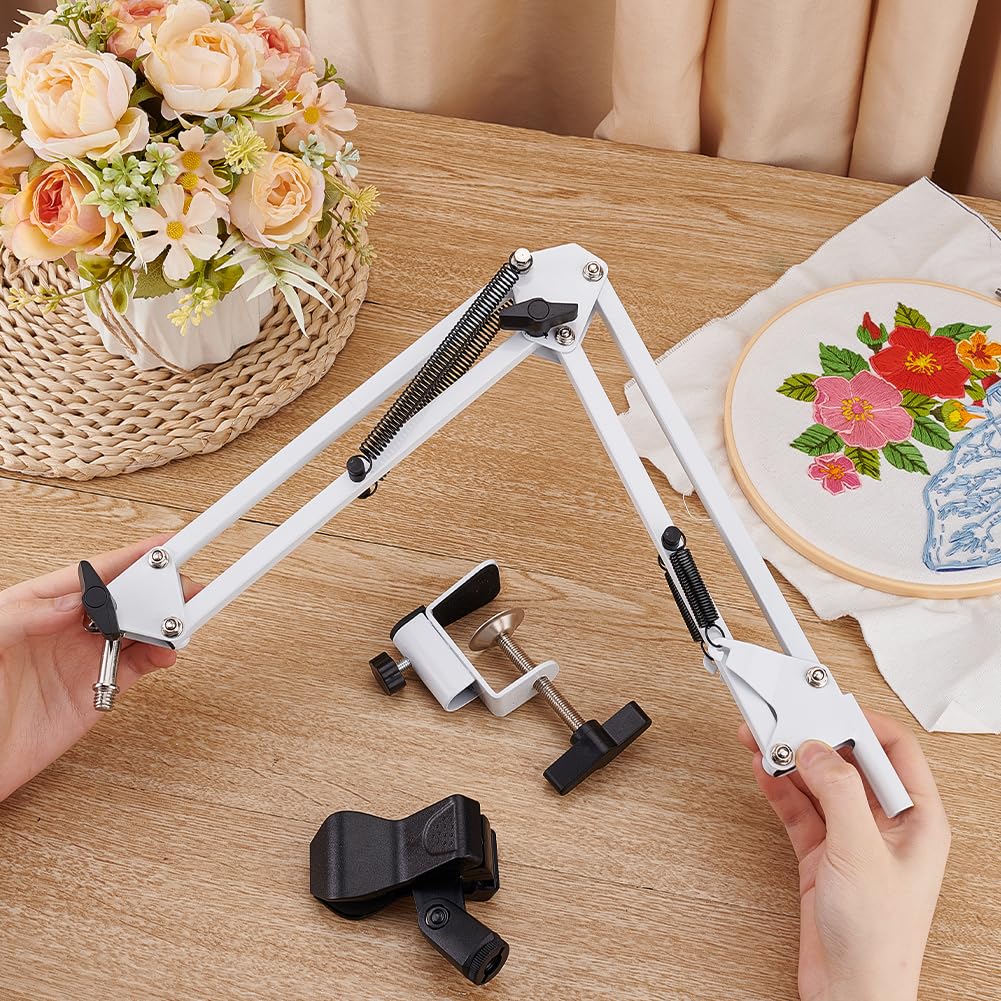 OLYCRAFT White Embroidery Table Stand Kit 8mm Hole Hand Embroidery Stand Lap Folding Cross Stitch Stand Clamp Hand Embroidery Hoop Holder 360 Rotated Embroidery Holder Stand for Embroidery Hoops
