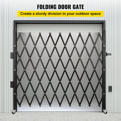 VEVOR Single Folding Security Gate, 7 ft H x 7 ft W Folding Door Gate, Steel Accordion Security Gate, Flexible Expanding Security Gate, 360° Rolling Barricade Gate, Scissor Gate/Door with Padlock