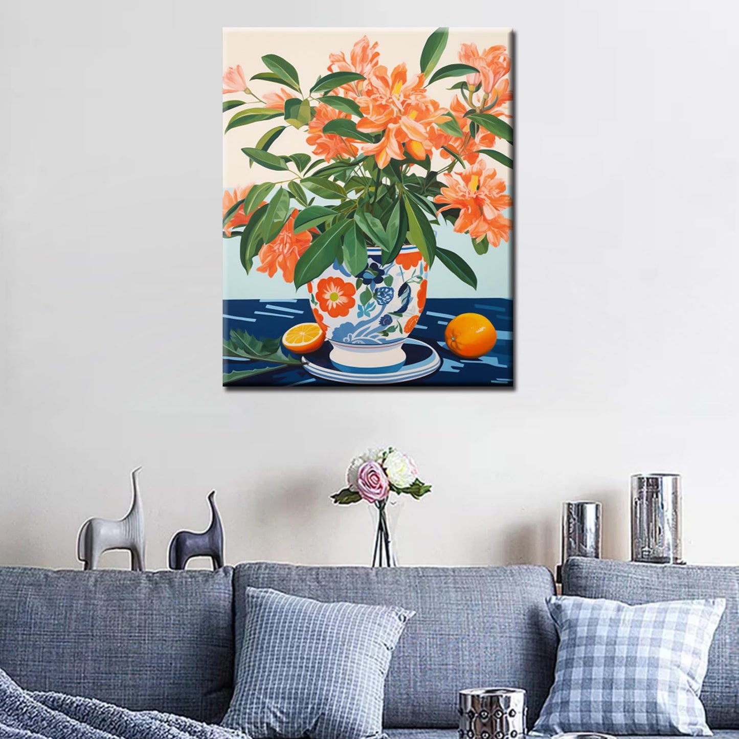 Tucocoo Orange Flowers in a Floral Pot Paint by Numbers Kits 16x20 inch Canvas DIY Oil Painting for Kids, Students, Adults Beginner with Brushes Acrylic Pigment Neo-Pop Style Painting(Without Frame)