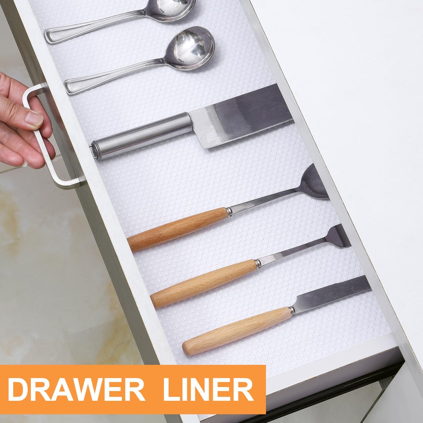 FLPMIX Shelf Liner White - Waterproof Pantry Cabinets Liners - Washable Non-Adhesive Kitchens Drawer Paper - Easy to Cut EVA Bathroom Cupboard Mat 17.7" X 96Inch