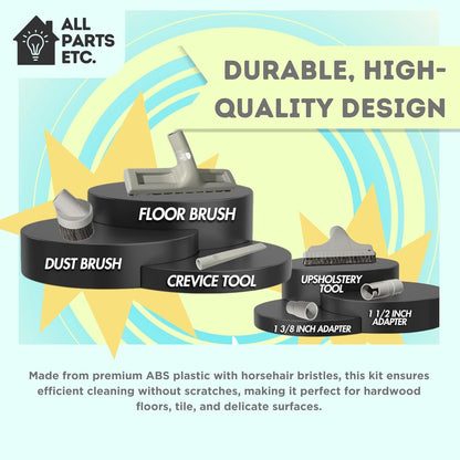 1.25" Gray Vacuum Attachment Kit with 2 Adapters, Compatible with Miele, Eureka, Kirby, Hoover, Shop Vac