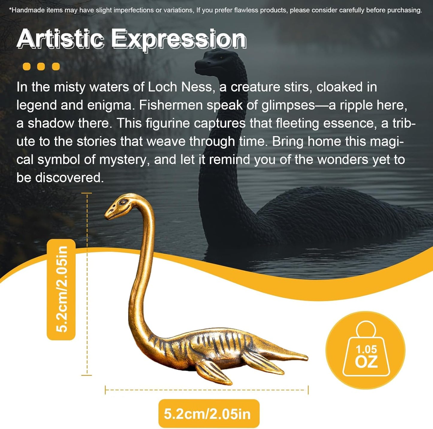 1PC CHOVY Solid Brass Loch Ness Monster Figurine - Enigmatic Home Decor, Perfect Collectible Art Piece for Desk