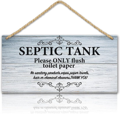 TOARTI Bathroom Quote Wood Sign, 12.5x25cm, Hanging Wall Art for Septic Tank Toilet Notes