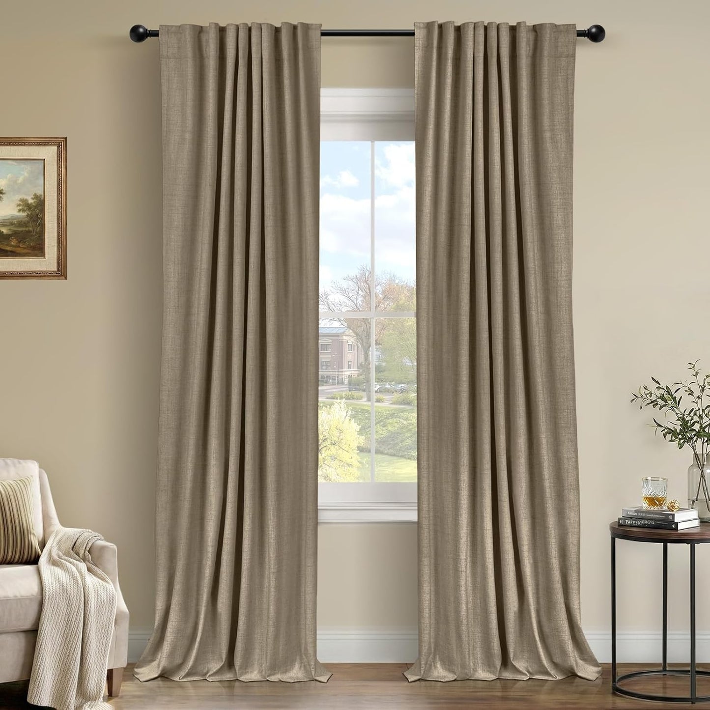 Plaza Taupe 100% Blackout Linen Curtains - Thermal Insulated Drapes for Bedroom | 50" W x 90" L, 2 Panels