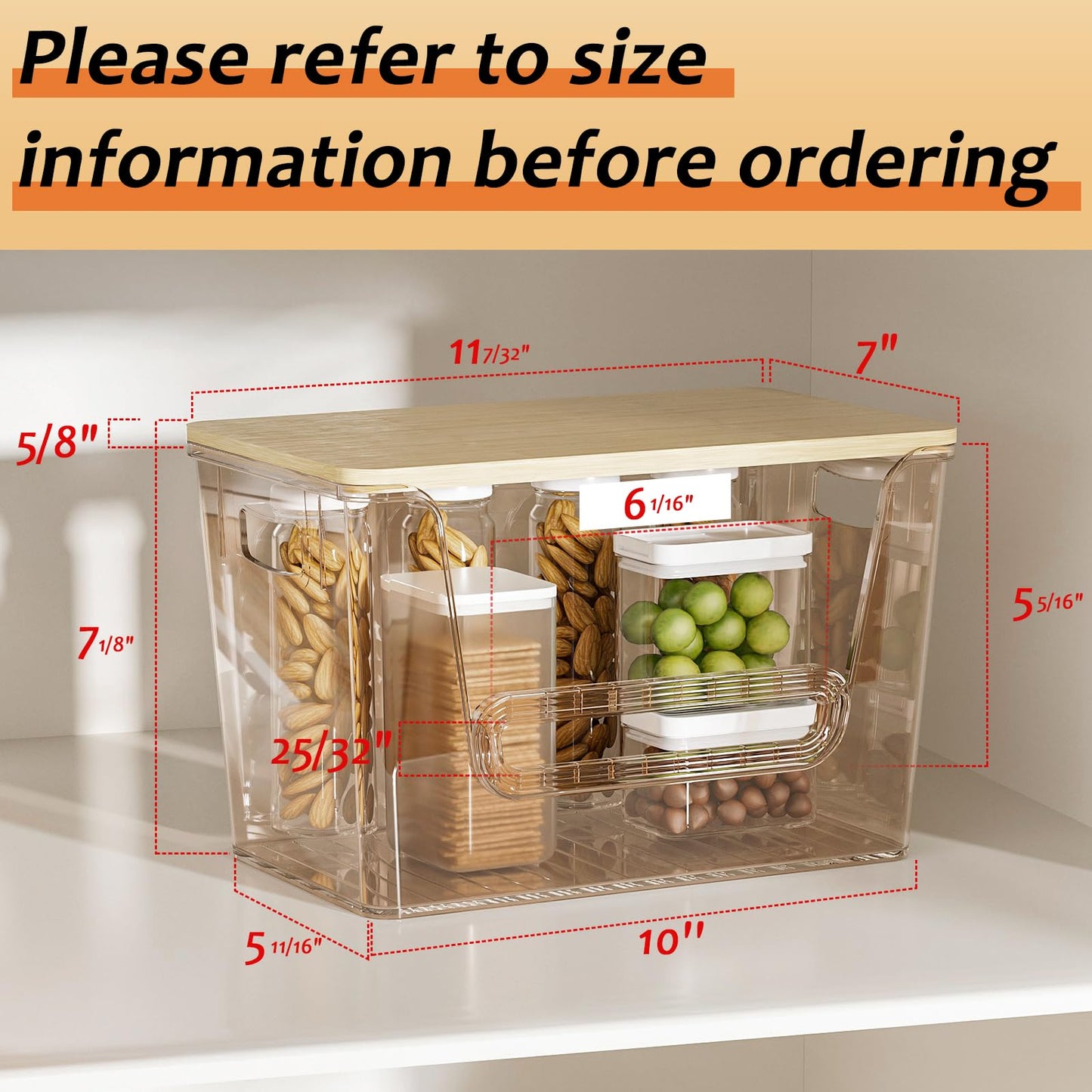 Delamu 2 Set Pantry Organizers and Storage, Trash Bag Holder Under Sink Organizer for 4-13 Gal Bags, Trash Bag Dispenser with Bamboo Top for Onion, Potato, Garlic, Clear (11-7/32"L*7" W*7-1/8"H)