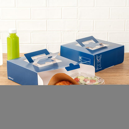 Restaurantware Cater Tek 9 x 9 x 3.5 Inch Cake Boxes 50 Disposable Lunch Boxes - Display Window Pop-Up Handles Frenchie Paper Pastry Boxes Grease Impermeable Shipped Flat