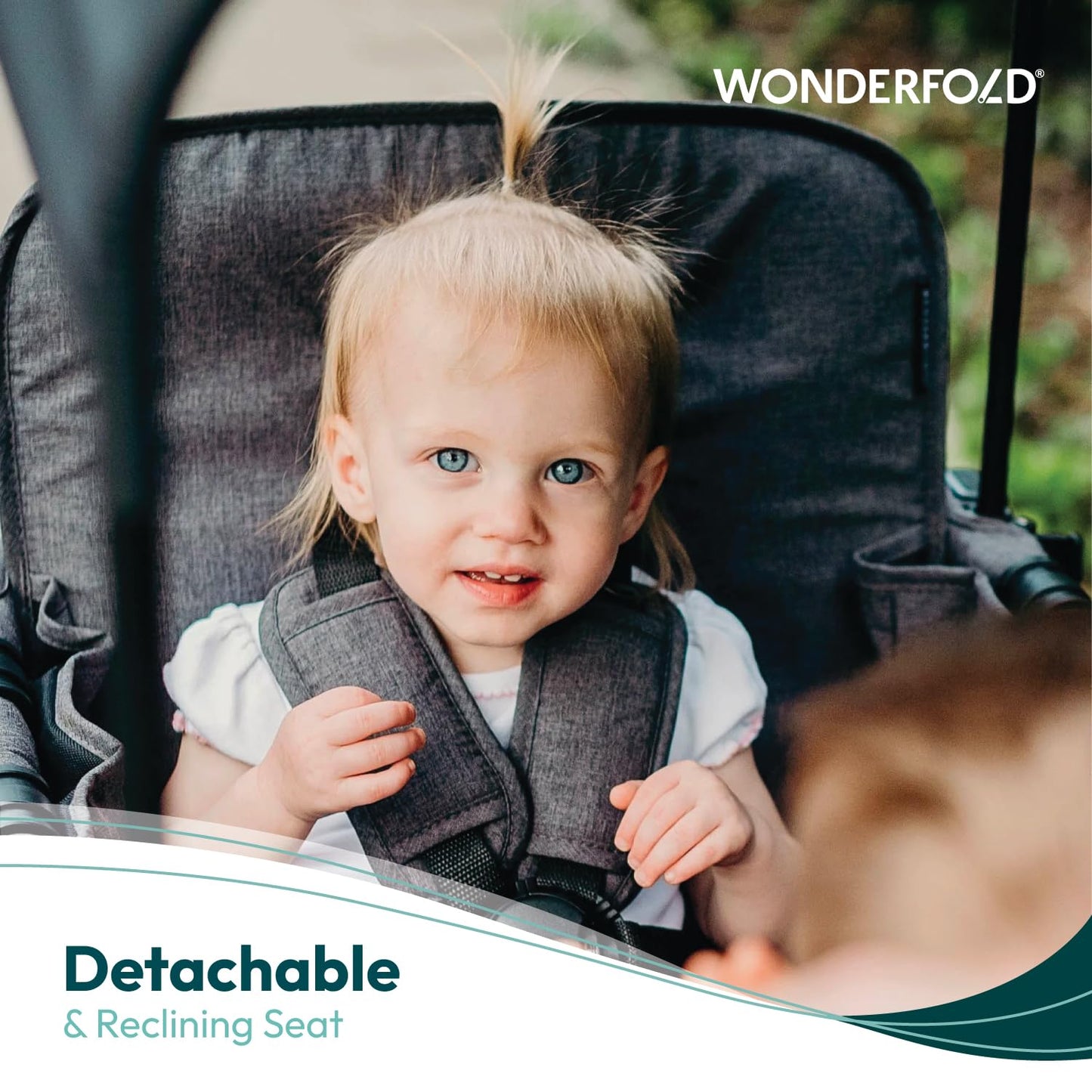WonderFold W2 Elite Stroller Wagon - Foldable Wagon with Steel Frame - Adjustable Canopy & Push Handle - All-Terrain Wheels - for Babies, Toddlers & Kids - 2 Seater - Jet Black