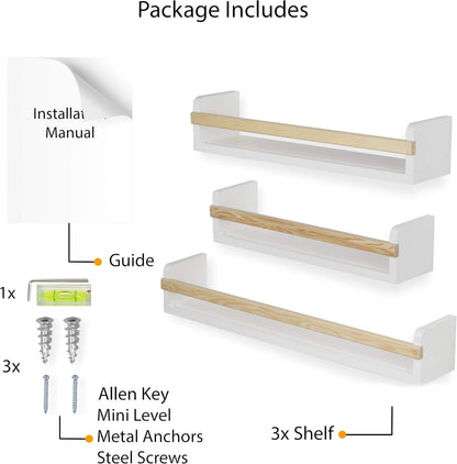 Set 3, Wallniture Utah Wall Mount Nursery Dcor Kids Bookshelf Floating Wall Shelves Book Photo Display Long Varying
