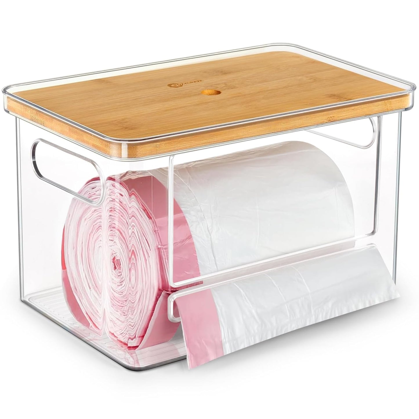 13/30/33-Gallon (11.5"x7.5"x7" inches) Stackable Trash Bag Dispenser with Wooden Top for Holding Large Bag Sizes