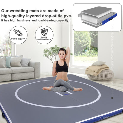 ACOMUZI Inflatable Wrestling Mat 13FT/10FT/5FT, Portable Jiu Jitsu Mats Wrestling Mat for Home, Outdoor or Indoor Training Mat for Water Yoga, Gymnastics, BJJ, MMA (Gray+Blue, 13FTx13FT×4inch)
