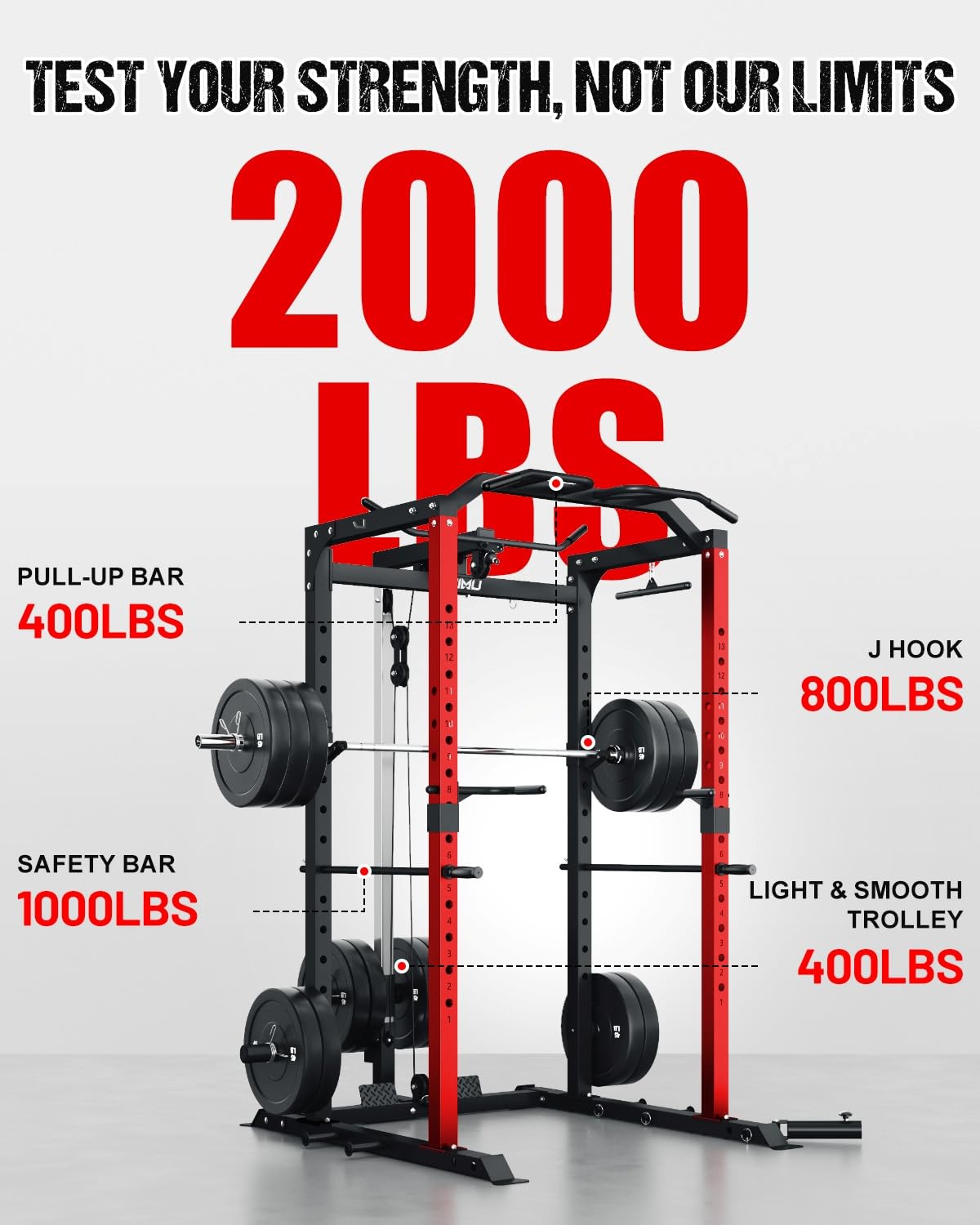Goimu C1-V4 Power Cage, 2000LBS Squat Rack with LAT Pulldown, Multi-Function Weight Cage Strength Training Machine, Workout Cage with More Attachments for Home Gym Garage (C1-SE RD)