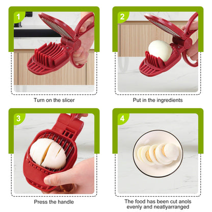 Fruit Slicer, Strawberry, Banana, Kiwi Cutter, Egg Slicer for Hard Boiled Eggs, for Fruit Sausages, Cucumbers, Mushroom Cutter, Rapid & Safe Slicing Kitchen Gadgets (Red)