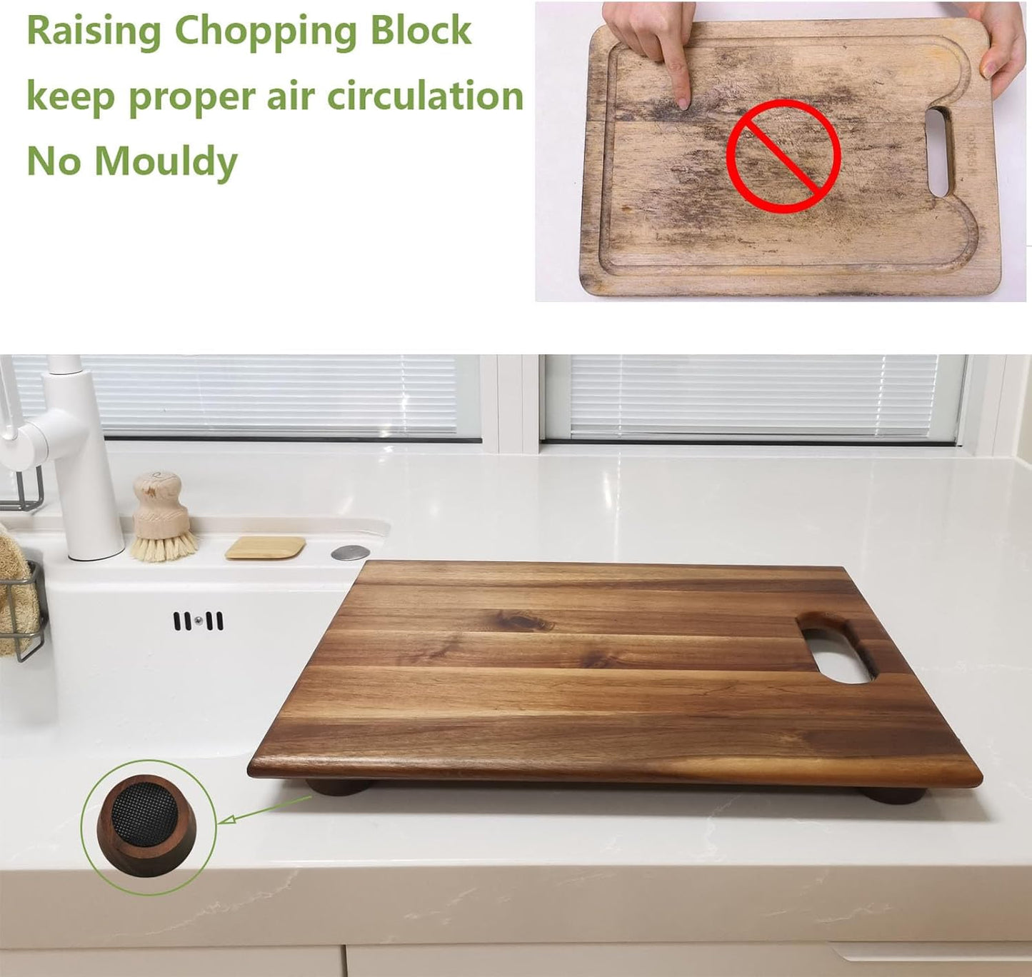 Wooden Cutting Board Feet with Non-Slip Silicone for Butcher Block, Wooden Cutting Board Legs with Screw