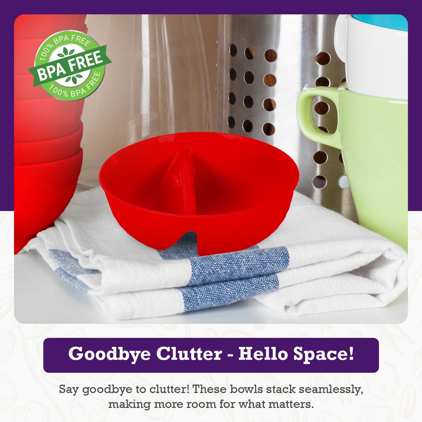 Just Solutions Crunch Anti-Soggy Cereal Bowl - Keeps Cereal Fresh & Crunchy, BPA Free, Microwave Safe, Red
