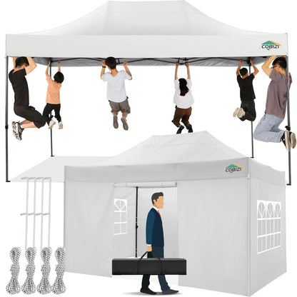 COBIZI 10x15 Pop up Canopy Tent 10x15 Canopy with 4 Sidewalls Waterproof Heavy Duty Commercial for Parties Outdoor Garden Gazebo Tent, Carry Bag(10x15ft, White)
