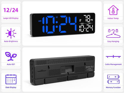 Large LED Digital Wall Clock with Date, Temperature, Auto-Brightness, Auto-DST | Big Digital Clock for Bedroom, Desk, Classroom, Living Room, Kitchen, Office, Gym, Farmhouse, Xmas Gift for Seniors
