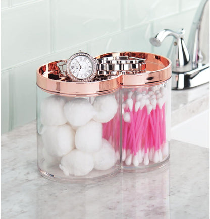 mDesign Plastic Canister Jar Organizer Set with Storage Lid - Clear/Rose Gold Lumiere Collection for Bathroom/Restroom