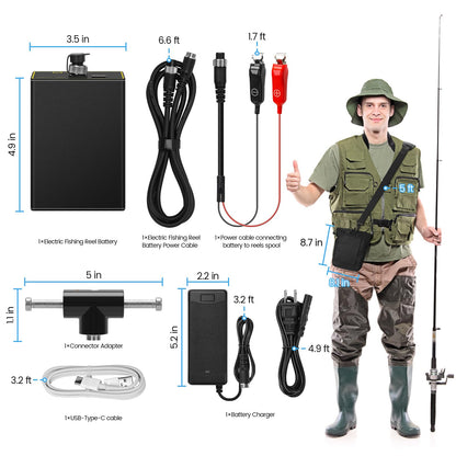 10000mAh Electric Fishing Reel Battery Charger Pack Compatible with Daiwa Tanacom 1200 1000 Seaborg 800MJ Shimano Beastmaster Forcemaster Plemio Plays with 3 Power Cord Cable & Crossbody Storage Bag