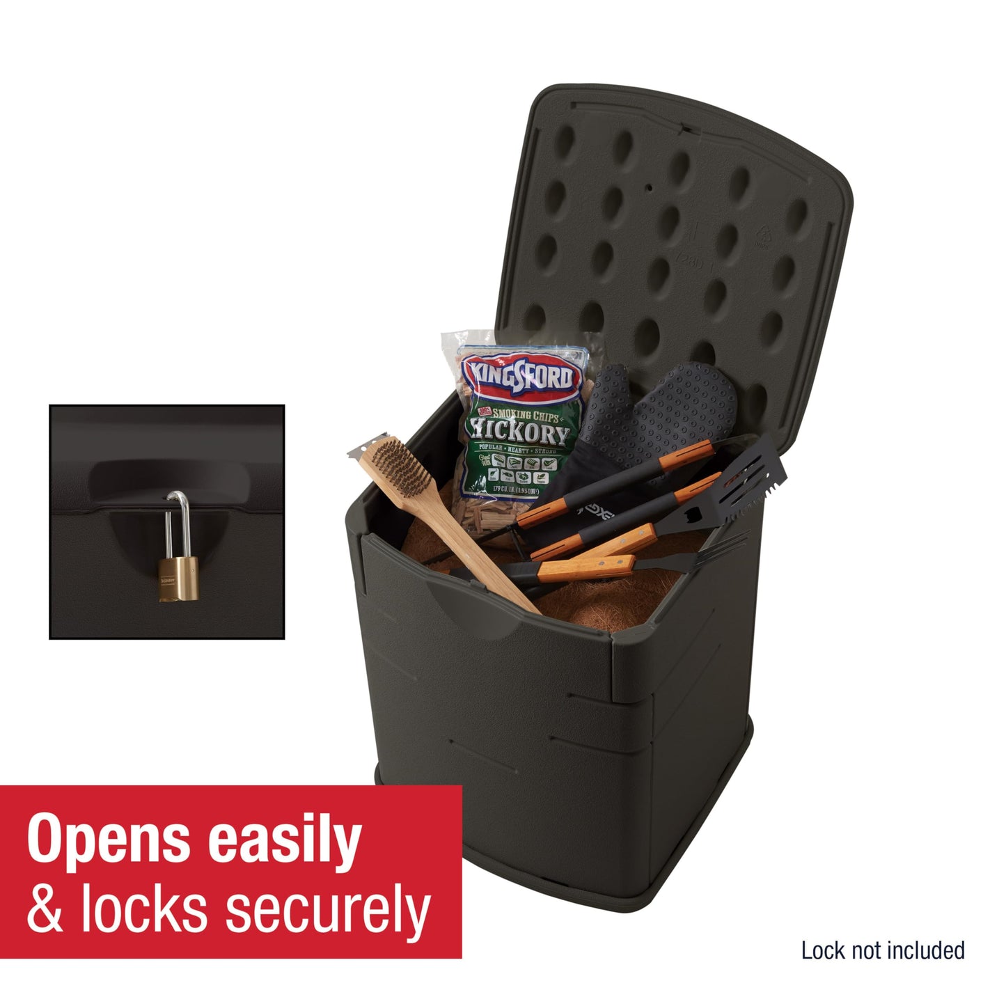 Rubbermaid Small Resin Outdoor Storage Deck Box (19 Gal) Weather Resistant Brown Deck Organization for Home/Small Garden Tools/Grilling Accessories/Pool Supplies