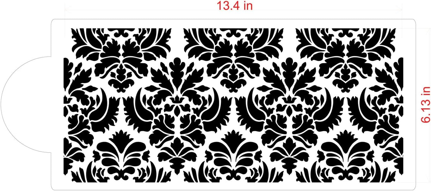 Designer Stencils C405 Damask Cake Tier, 5 Cake Stencil, Beige/semi-transparent, 3.1" x 13.5"