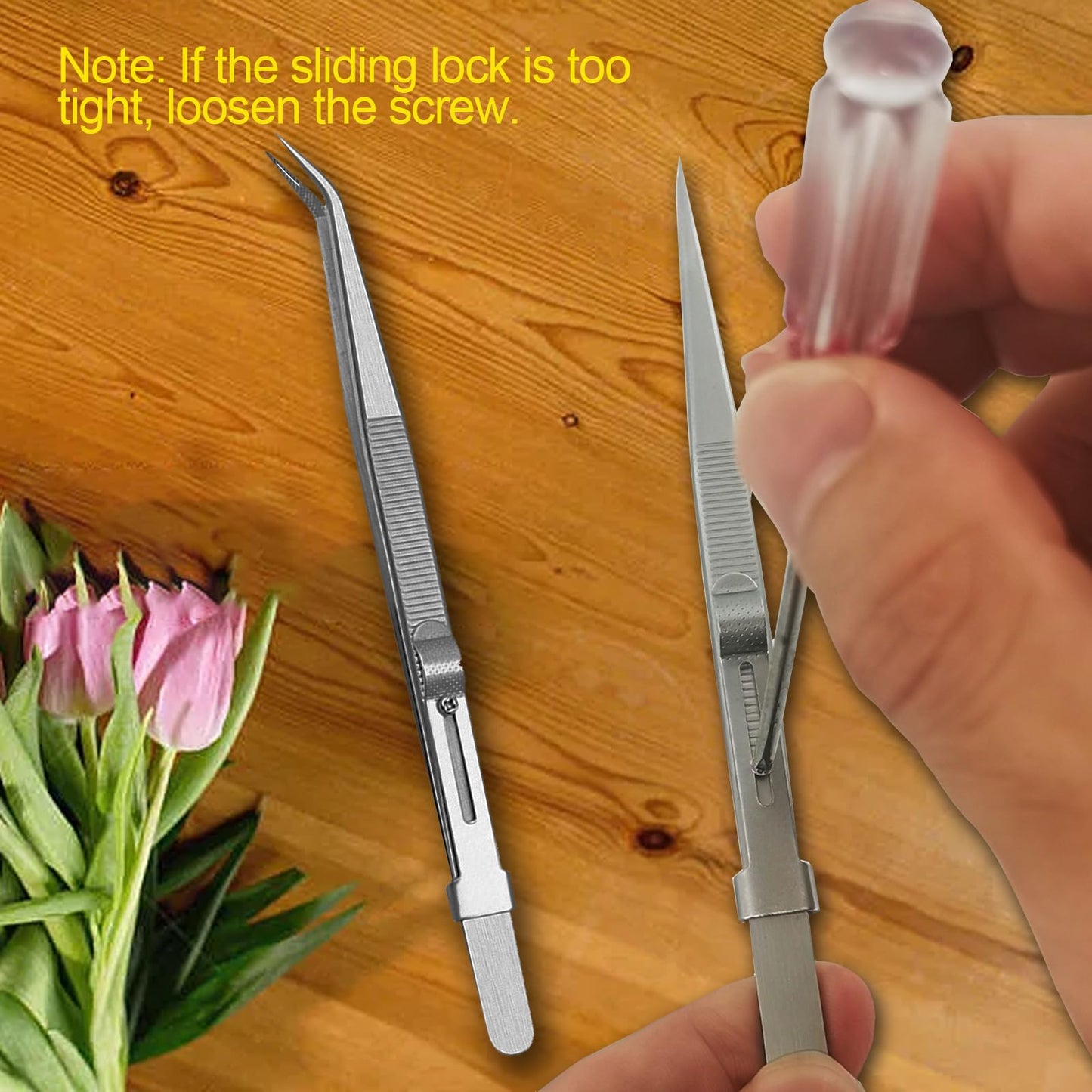 4 Pieces Diamond Tweezers Professional Jewelry Gem Tweezers Precision Tweezers Stainless Steel Pointed Tip Tweezers with Slide Locking and Gem Slot for jewelry making
