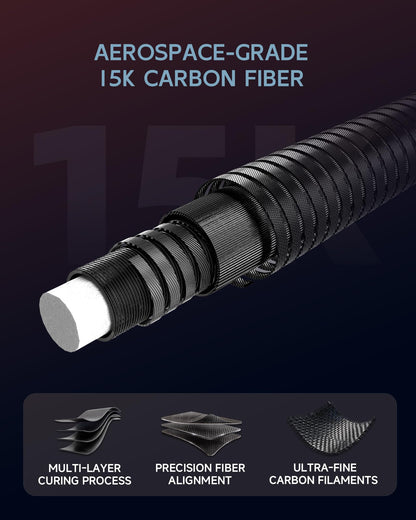 KONLLEN Carbon Fiber Pool Cue 2.0, 58-inch Low Deflection Billiard Stick for Adults with 12.5mm Tip and Pro Taper