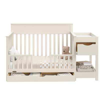 Graco Shiloh 5-in-1 Convertible Crib & Changer with Drawer – GREENGUARD Gold Certified Baby Crib Crafted from Wood, Converts to Toddler Bed, Daybed, and Full-Size Bed (Frosted Oat)