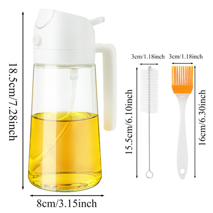 Ponpon Oil Sprayer for Cooking, 16oz Olive Oil Spray Bottle, Oil Dispenser for Kitchen for Barbecue, Salad, Cooking, Baking (Black)
