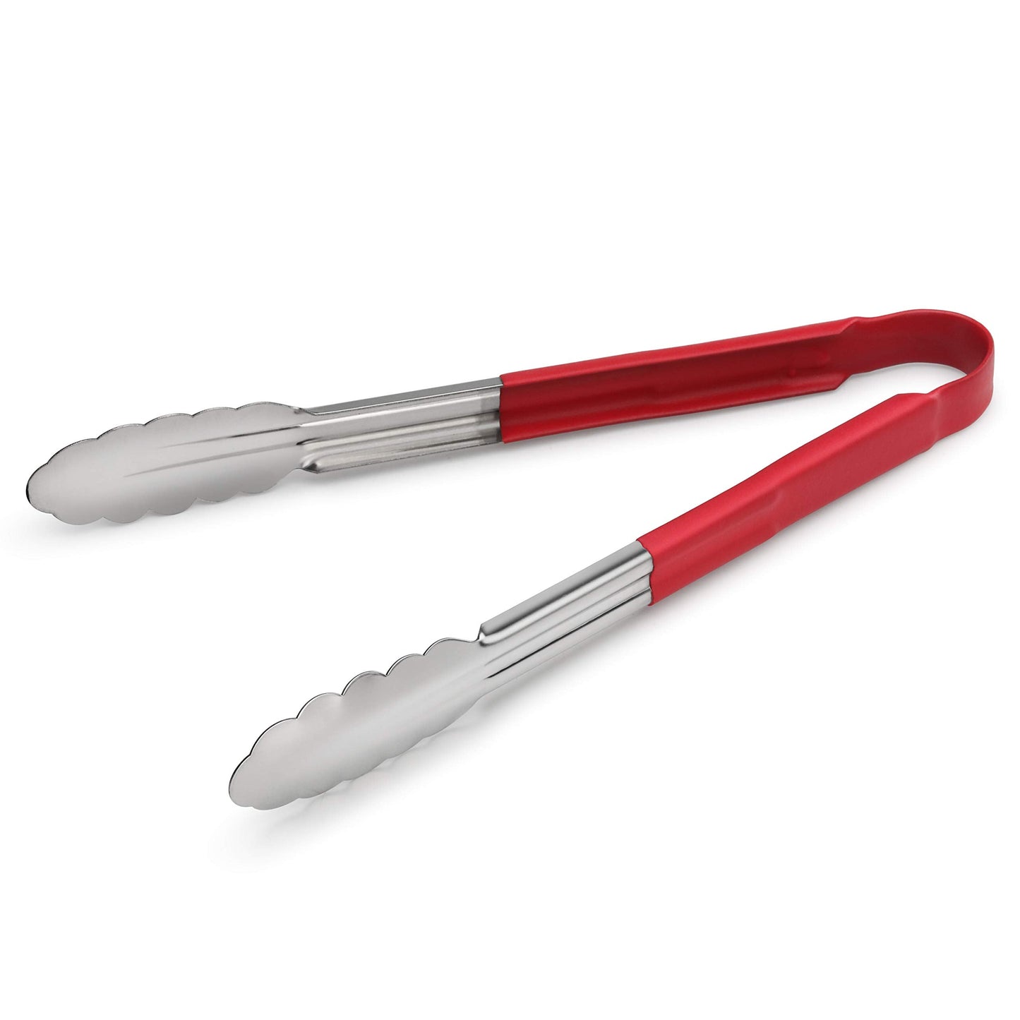 New Star Foodservice 35773 12-Inch Utility Spring Tongs, Stainless Steel, Vinyl Coated, Set of 12, Red