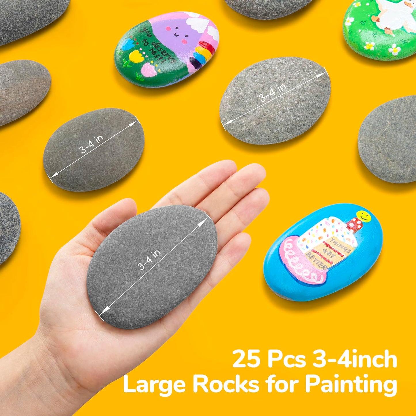 Simetufy 25Pcs Rocks for Painting, Large 3-4 Inch Natural River Stones for DIY, Art & Crafts, Smooth Paintable Flat Rocks Bulk for Adults, Children, Kindness Rocks Garden Decoration