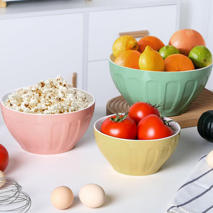 Lareina Ceramic Mixing Bowls Set of 3, Large Nesting Bowls for Serving/Baking/Prepping, Mother's Day & Housewarming/Wedding Gift, Oven/Microwave/Dishwasher Safe 3.2/1.7/1.2 Qt, Pastel Color