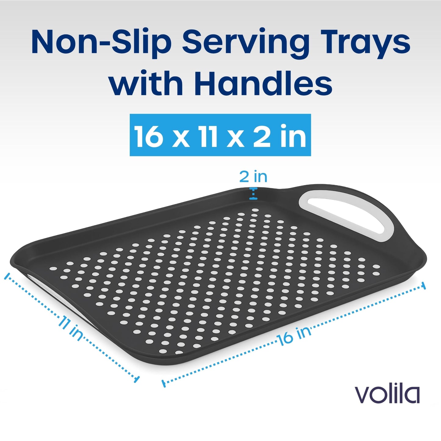 Food Trays for Eating on Couch - 2 Pack - Non Slip Dinner Trays for Eating Set of 2 Non Slip Serving Tray and Food Tray with Handles (Black)