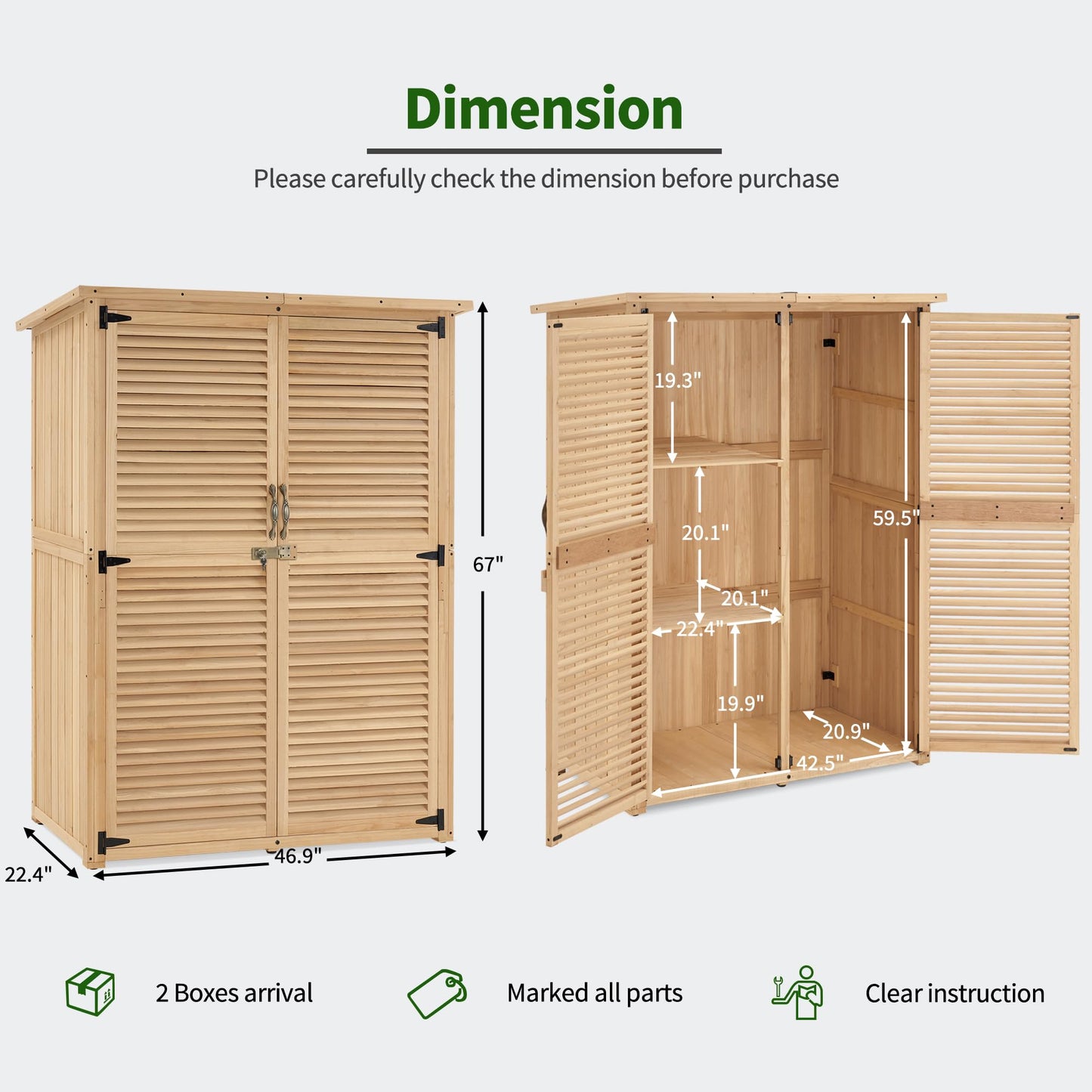 MCombo Outdoor Storage Cabinet, Wooden Storage Shed with Latch, Outside Garden Tool Shed with 2 Doors for Patio Yard Lawn, 1900 (Natural, Large)