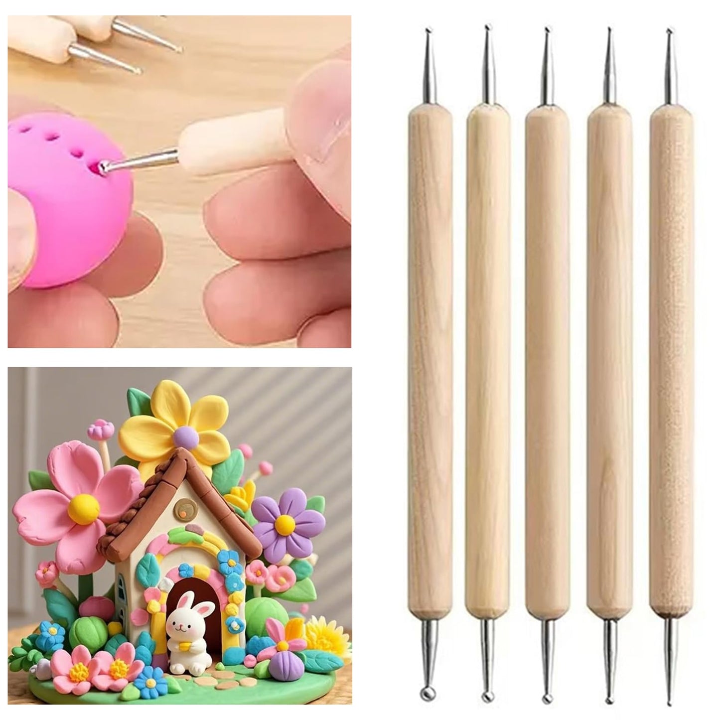 24Pcs Clay Sculpting Tool Set, Polymer Clay Kit with Ball Stylus Pens, Silicone Sculpting Brushes, Wooden Carving Tools & Smoothing Sponge, Professional Pottery Modeling Tools for Ceramic& DIY Crafts