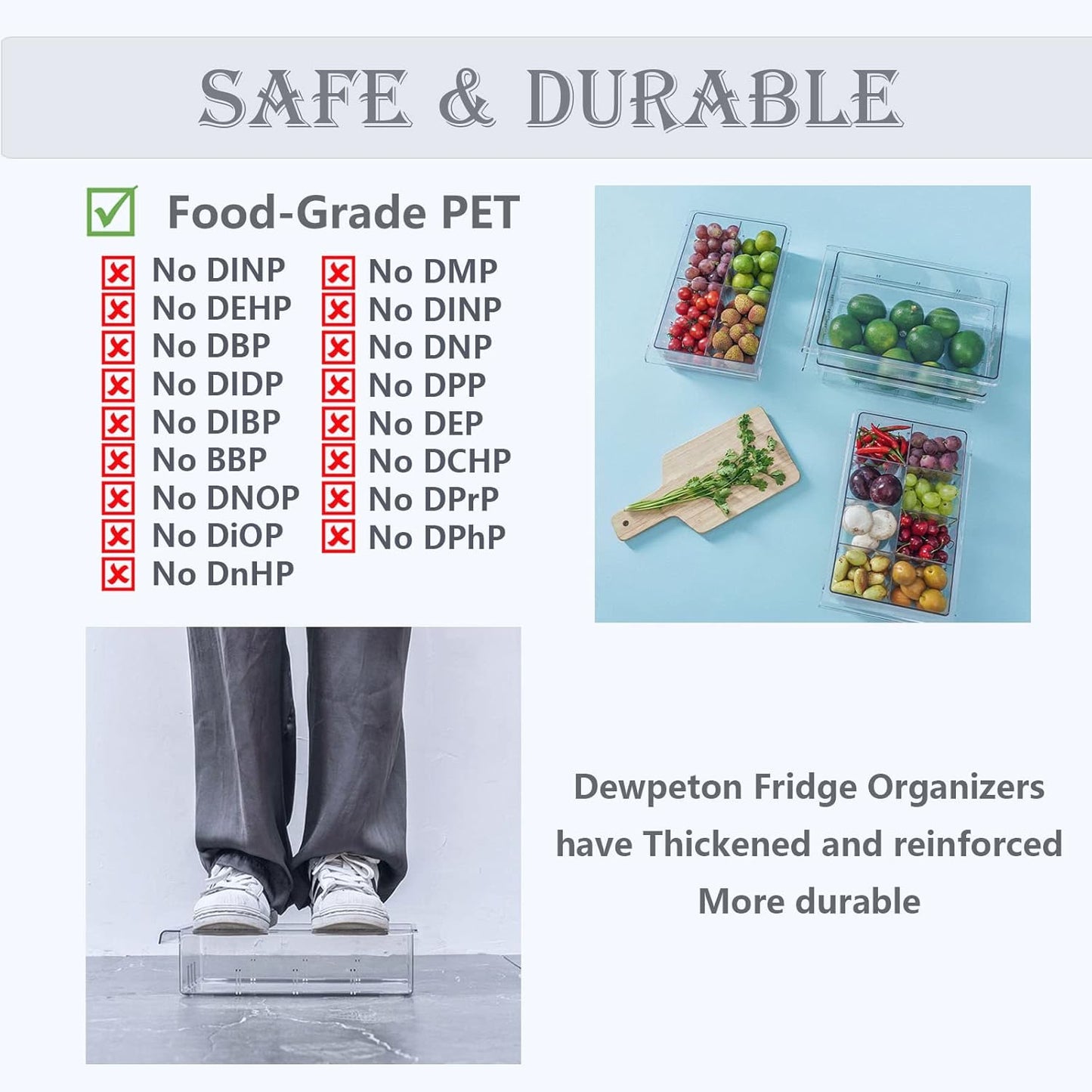 Large Capacity Refrigerator Organizer Bins, Clear Plastic Egg Holder Tray, Home Essentials Storage Box