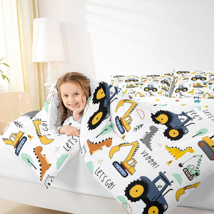 Set Set Kids Excavator Comforter Full, Cartoon Equipment Trucks Bedding for Boys Girls Children, Dinosaur Duvet Insert