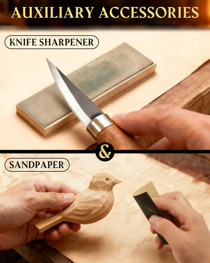 Wood Carving Kit Whittling Kit: Deluxe Wood Carving Tools Knife Set with Leather Case - Woodworking Hobby Kit for Beginners Adults Kids - DIY Art Craft Gift for Men Teens
