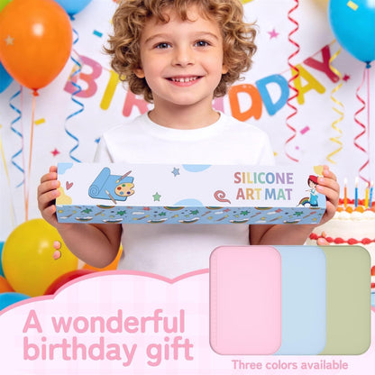 AWOKE 24"x16" Silicone Mats for Crafts with 0.7" High Edges, Large Leak-Proof Art Mat for Playdoh, Resin, Painting, Clay, Slime,Beads, Lego, Puzzle, Non-Stick & Non-Slip Table Protector for Kids, Pink