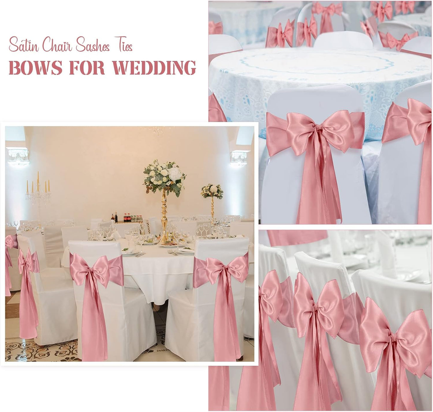 XunYee Satin Chair Sashes - 80 Pack Rose Gold Bow Ties for Weddings, Events & Parties
