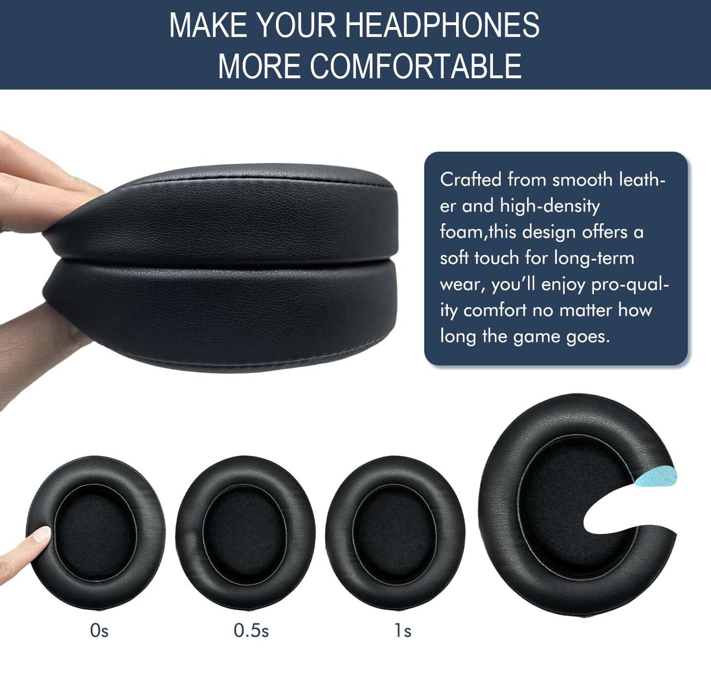 GVOEARS Replacement Ear Pads Cushions for Razer Kraken Pro V2 & Razer Kraken 7.1 V2 Headphones, Ear Cups Earmuffs Made of Premium Protein Leather & Memory Foam, Easy Installation - Black