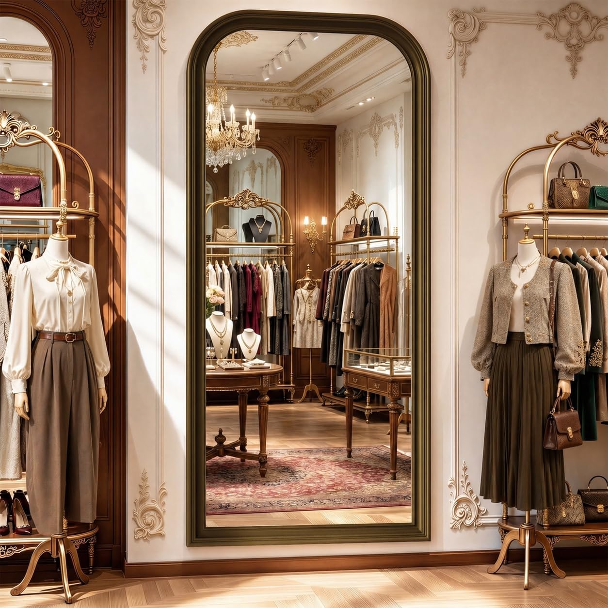 FlyEcho Full Length Mirror with Stand, 71"x32" Full Body Mirror, Floor Length Mirrors Wall Mounted with Rounded Top, Large Standing Mirrors, PU Frame, for Bedroom Living Room Cloakroom, Antique Bronze