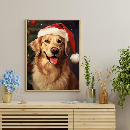 PUAGEMTI Diamond Painting Kits for Adults Golden Retriever in Santa Hat Painting DIY 5D Full Drill Diamond Dots Paintings with Diamonds Gem Art and Crafts Home Decor 12"x16"