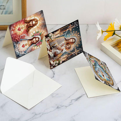 6 Pcs 5D Rhinestone Painting Greeting Cards Kits, Handmade Diamond Art Greeting Cards with Envelopes Holographic Laser Effect DIY Diamond Art Crafts Birthday Cards for Festival Celebrations (Religion)